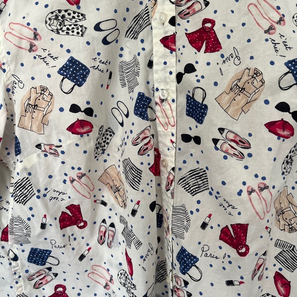 Talbots Women's Paris Print Button Down Shirt Size Medium - Picture 2 of 5